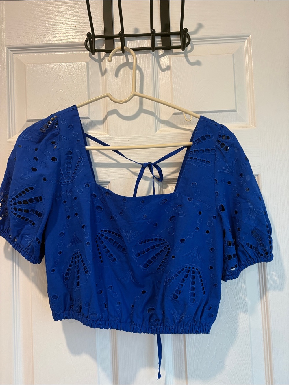 LOFT Royal Blue Eyelet Tie-Back Crop Top